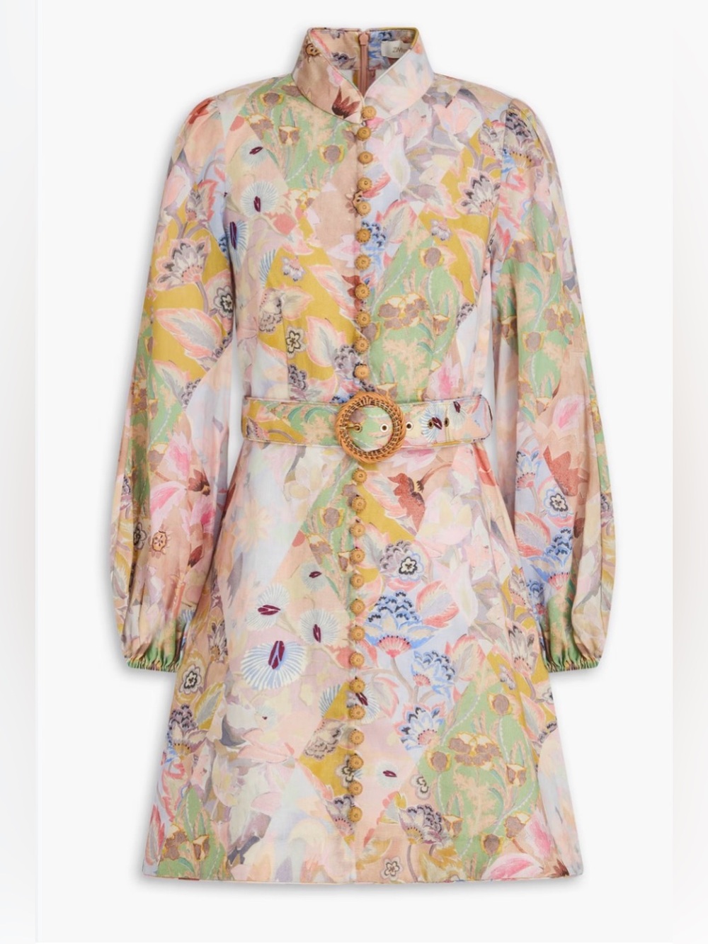 NWOT $950 Zimmermann Illustration Buttoned Belted Floral Linen Mini Dress Size 0 - Picture 2 of 4